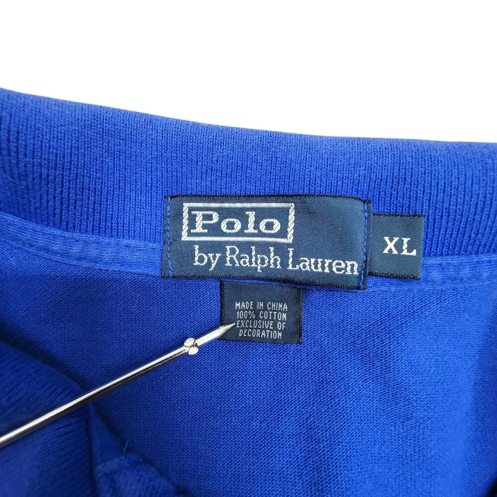Polo Ralph Lauren Mens XL Blue Yellow Pony Short Sleeve Pique Tennis Tail Polo